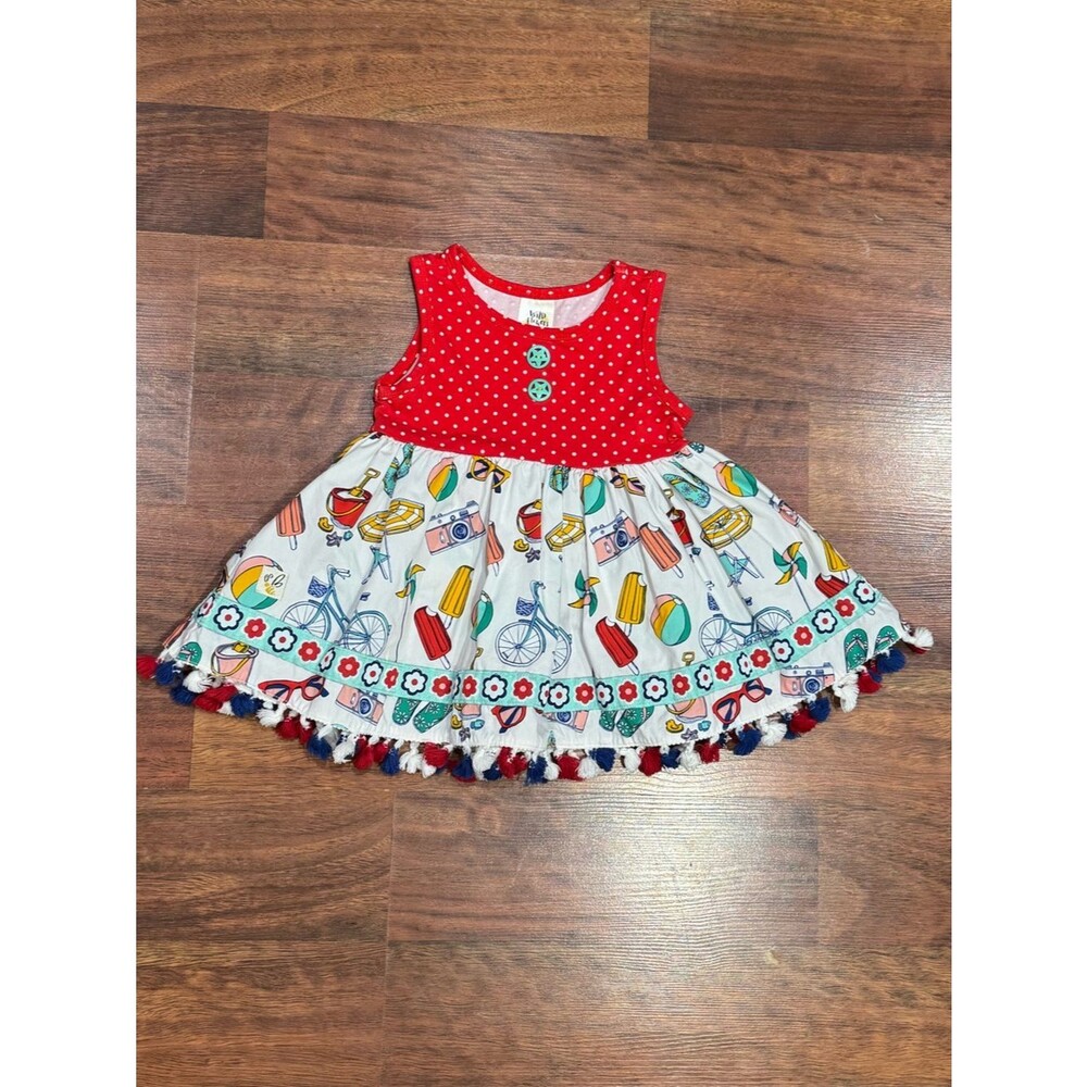Wild Flowers - Dress - Red and White Summer Print with Tassel Trim